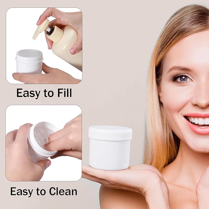 ASEVAT 6 Pack Airtight Plastic Jars, Leak-Proof Travel Size Jar | Refillable Cosmetic Containers for Creams, Lotions, TSA-Approved Clear Jars with Secure Lids (1 oz, white)