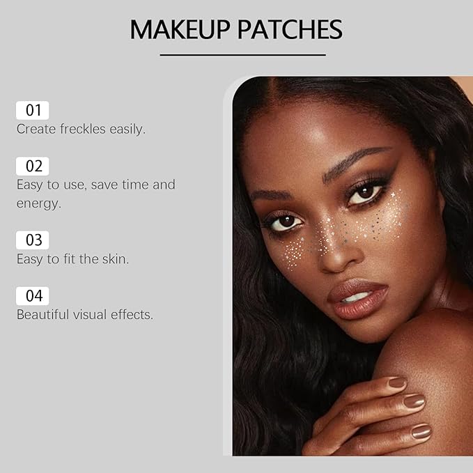 12 Count Makeup Patches,Face Glitter Speckles Patches,Glitter Freckles Face Tattoo, Sparkle Makeup Patches,Glow Up Makeup Patches for Women - Cosmetic Glitter for Face(6 PCS Gold +6 PCS Sliver)