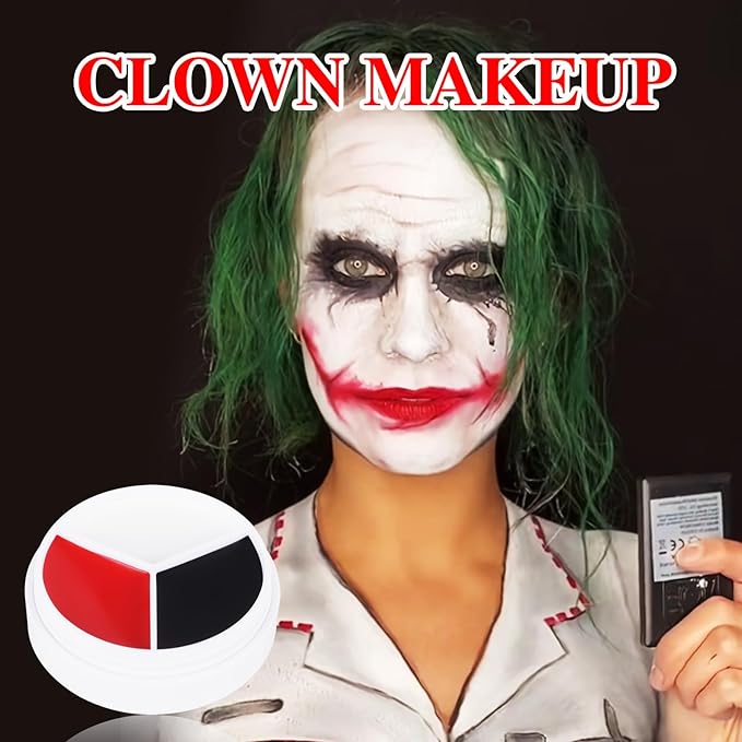 Clown Makeup Wheel, Clown White Black Red Face Body Paint, Cream Blendable Face Paint for Goths Joker Zombie Vampire Skeleton Makeup, Non-Toxic Body Painting for Kids, Halloween Special Effect
