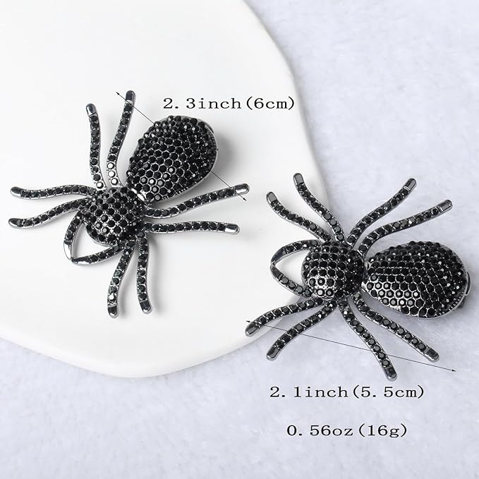 2PCS Black Spider Hair Clips for Women Girls Hiphop Metal Spooky Halloween Hair Clip With Stone Barrette for Styling Halloween Hair Accessories