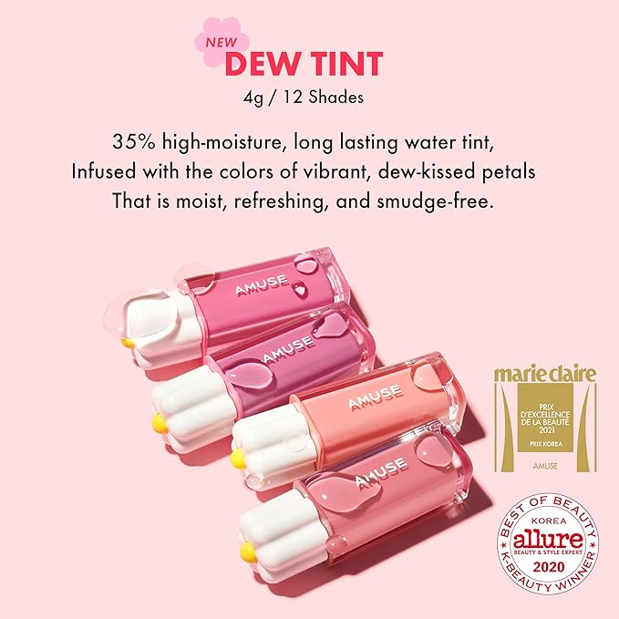 Amuse SEOUL Daisy Flower Dew Tint 08 AMETHYST | 35% High-moisture Water Tint, Long-lasting, Vitamin E Acetate, Moisturizing, No Peel Off, Lip Treatment, Non Sticky, Korean Lip Tint for Dry Lips
