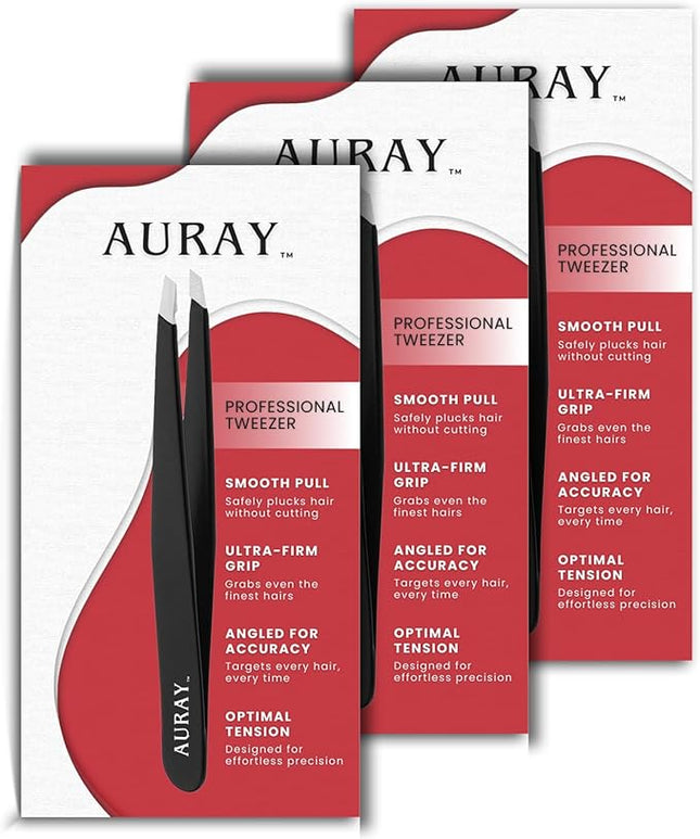 Eyebrow Tweezers Women Facial Hair, Stainless Steel Facial Hair Removal Precision Tweezer for Men & Women in Black, Slanted Tip Eyebrow Plucker for Easy Plucking, Professional Tweezers by AURAY (3)