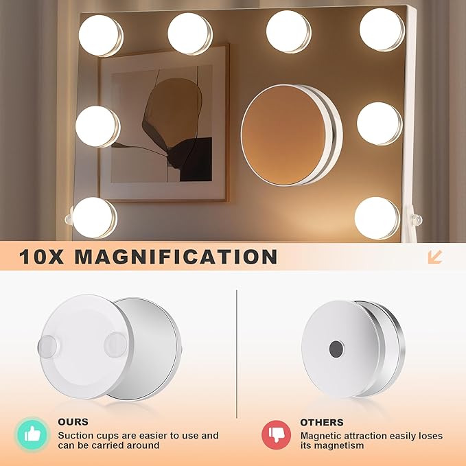 MINISO Vanity Mirror with Lights - 12" x 14" Hollywood Makeup Mirror with Adjustable Brightness,3 Modes Light, 360°Rotation