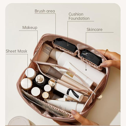 EACHY Travel Makeup Bag,Large Capacity Cosmetic Bags for Women,Waterproof Portable Pouch Open Flat Toiletry Bag Pattern Makeup Bag