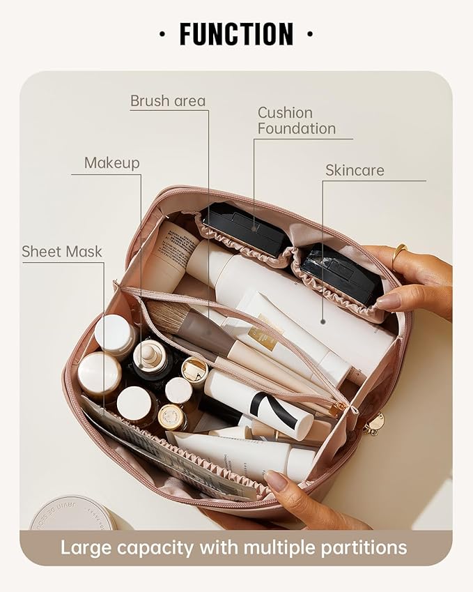 EACHY Travel Makeup Bag,Large Capacity Cosmetic Bags for Women,Waterproof Portable Pouch Open Flat Toiletry Bag Pattern Makeup Bag