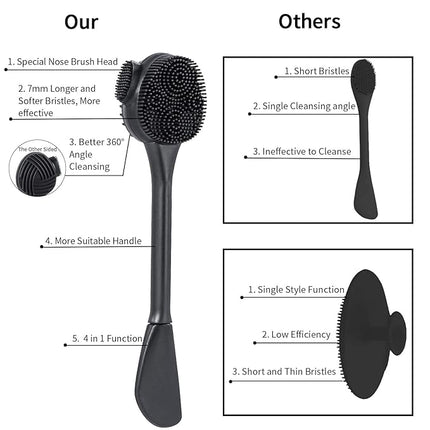 4 Pack Silicone Facial Cleansing Brush 4 in 1, Silicone Face Exfoliating Wash Scrub Brush Dual Face Double-Ended for Face Skincare and Massage (Black)