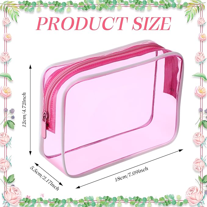 Weewooday 12 Pieces Clear Makeup Bags Cosmetic Storage Bags PVC Zipper Pouches Travel Waterproof Makeup Plastic Case for Women Organizing Toiletries Traveling Bathroom(Medium,Hot Pink)