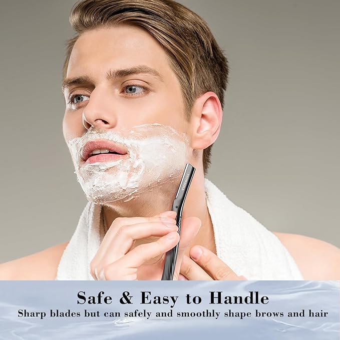 Eyebrow Razor, Face Razors for Women and Men, Reusable Metal Handle with 6 Refill Blades, Eyebrow Trimmer with Precision Cover, Dermaplane Razor, Skin Care Tool - Black