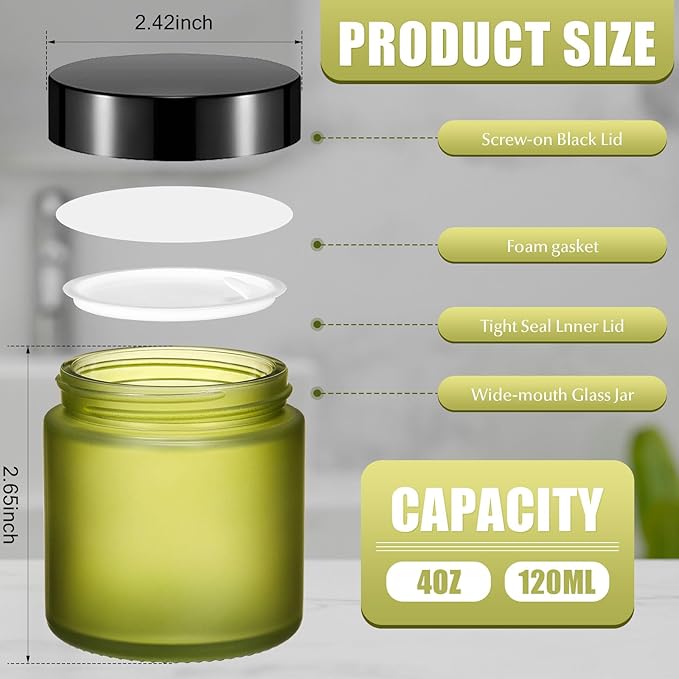 Norme 36 Pcs 4 oz Glass Jars with Lids Leakproof Round Airtight Empty Cosmetic Jars with Inner Liners Lid for Storing Lotions Powder Ointments Candle Making Tins (Pea Green)