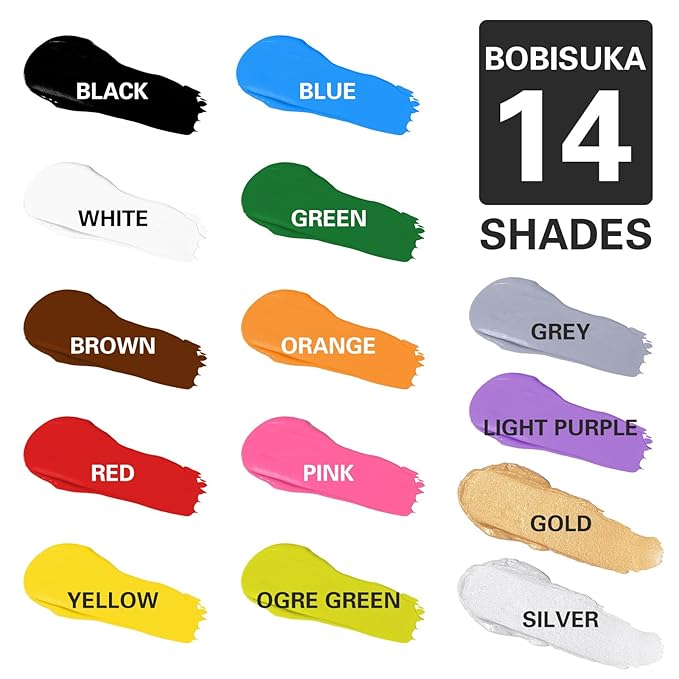 BOBISUKA Black and White Face Body Paint Kit, Water Based Face Painting for Halloween Clown Skeleton Joker Zombie Mime Sugar Skull Makeup for Women Adults, Non-Toxic Washable