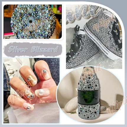 qiipii 2 Styles Solid Light Gray+ Grey AB Flatback Pearls for Bedazzling Crafting 3-10mm Half Pearls Round Beads Gems Bedazzler Kit for Nails Face Eyes Makeup Tumblers Bottles DIY Crafts Shoes﻿ Phones