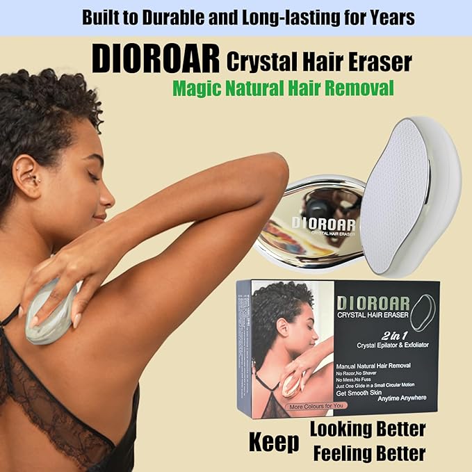 Crystal Hair Eraser,Upgrade Crystal Hair Remover,Physical Nano Glass Hair Removal Device,Painless Epilator and Exfoliator Without Shaver for Quick Soft Silky Skin(Silver)
