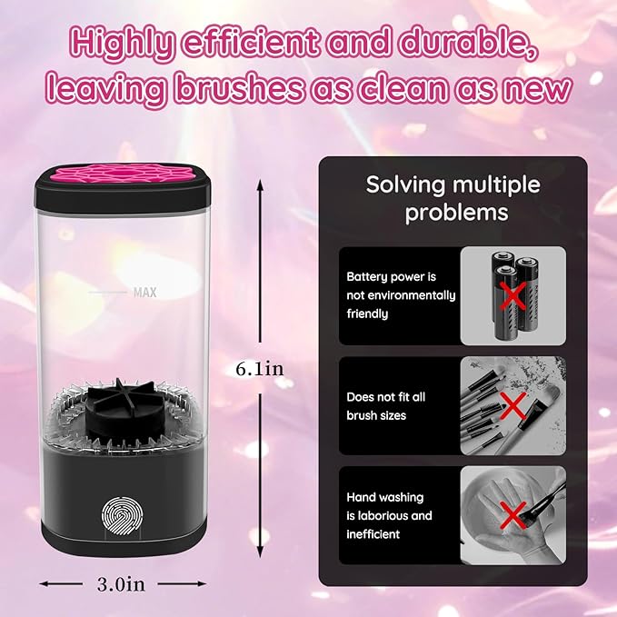 Electric Makeup Brush Cleaner Machine, Ultimate Efficient Automatic Cleaner for All Types of Makeup Brushes - Black Pink
