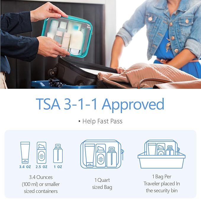 PACKISM TSA Approved Toiletry Bag - Clear Makeup Bag Waterproof Quart Size Bag, Travel Makeup Cosmetic Bag for Women Men, Carry on Airport Airline Compliant Bag, 3 Pack