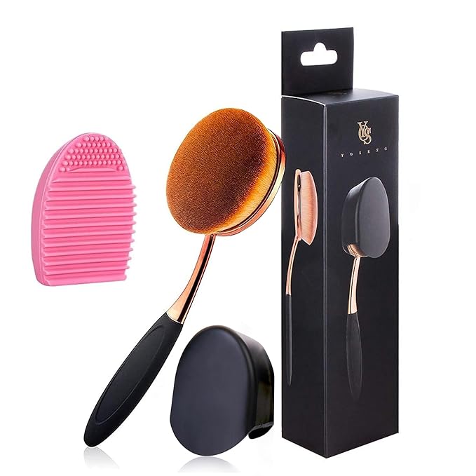Yoseng Foundation Brush for Liquid Makeup - Rose Gold Oval Face Makeup Brush with Cover and Egg Cleaner| Soft Foundation Brushes for Cream & Liquid Foundation,Dust-Free Bristles Flawless Application