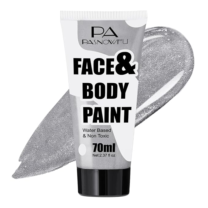 Silver Face Paint 70ml Large Capacity - Non-Toxic Washable Body Paint for Halloween Skeleton Ghost Looks, Full Coverage Face Body Paint for Halloween SFX Cosplay Makeup ,Costume Events