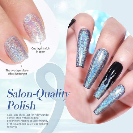 Born Pretty Sequin Single Silver Nail Polish Holographic Sparkle Nail Polish Quick Dry Nail Art Varnish 10ML