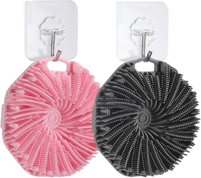 2Pcs Silicone Body Scrubber,Exfoliating Body Scrubbers for use in Shower,Silicone Body Brush for Showering and Anti-Slippery Handles for All Skin Types,Eco Friendly Shower Scrubber for Body (Pink)