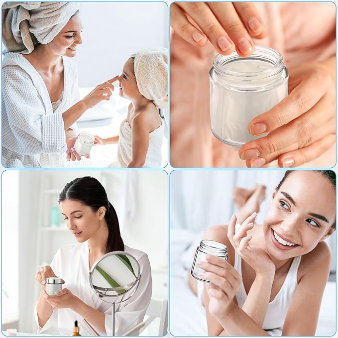 Norme 24 Pcs 4 oz Glass Jars with Lids Leakproof Round Airtight Empty Cosmetic Jars with Inner Liners Lid for Storing Lotions Powder Ointments Candle Making Tins (Silver,Clear)
