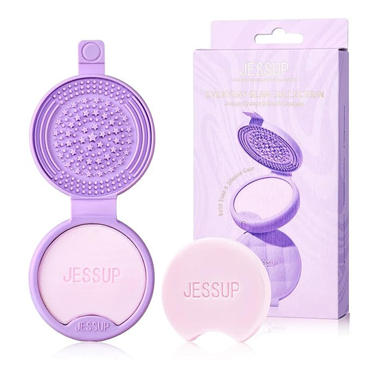 Jessup Makeup Brush Cleaner Mat Silicone with 2pcs Solid Soap, Portable Cleaning Tool for Cleaning Makeup Sponges Brushes, A013