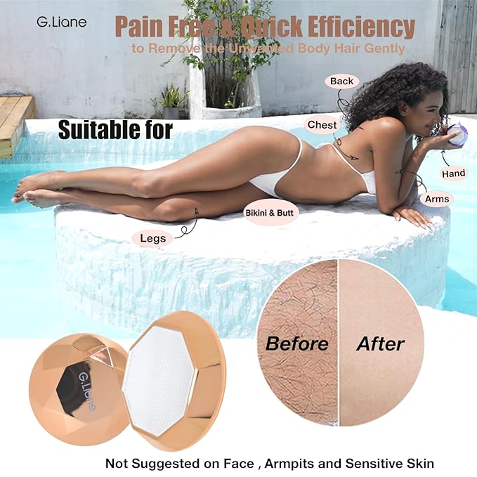 Crystal Hair Eraser,Painless Nano Hair Remover Exfoliation,Gentle and Efficient Glass Hair Removal Device Without Waxing,Natural Epilator for Women and Men(Gold)