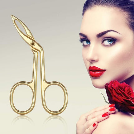 Hicarer 3 Pcs Eyebrow Tweezers Scissor for Women Facial Hair Handle Straight Tip Scissor Shaped Eyebrows Tweezers for Hair Plucker Remover Eyebrows Care Wig Plucking for Women Men(Gold Plated)