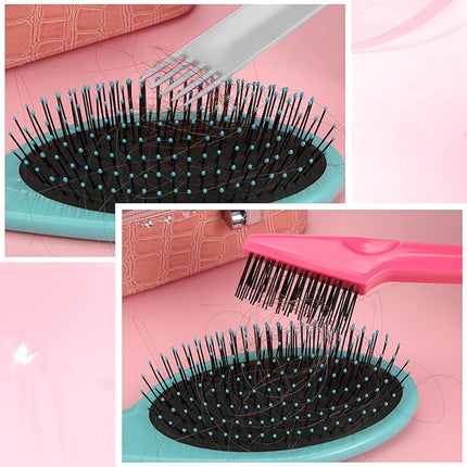 Yaomiao 2 Pcs Hair Brush Cleaner Tool 2-in-1, Pink and Gray Hairbrush Cleaner for Removing Hair Dust, Mini Comb for Removing Dirt, Home Salon Use