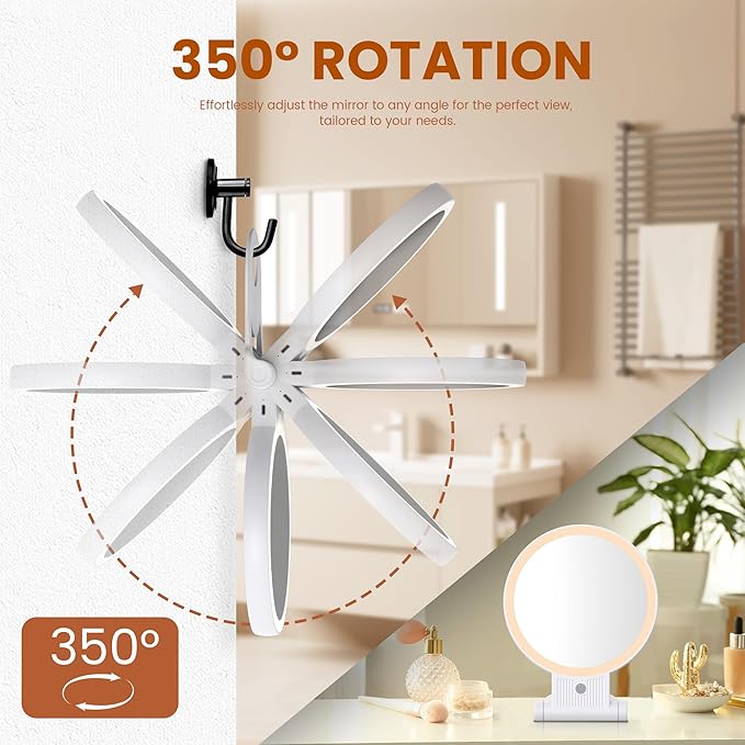 1X/30X Lighted Makeup Mirror with Magnification, Double-Sided Switch, 3-Color Lights, 2000mAh Rechargeable, Adjustable Brightness, Swivel Makeup Mirror with Lights for Vanity or Wall Use