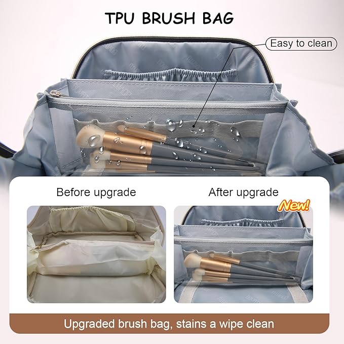 BOYATU Travel Makeup Bag for Women: Large Capacity Make up Bag with Compartments - Vegan Leather Cosmetic Bag set of 3 - Waterproof Toiletry Bag with Handle & Divider(D-05Orange)