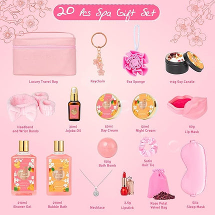 Valentines Day Gifts for Women -20Piece Luxury Bath and Body Gift Bath Gift Set for Women, Spa Gift Sets | Mothers Day, Christmas, Birthday, Anniversary, Holiday Gift for Her, Gifts for Mom