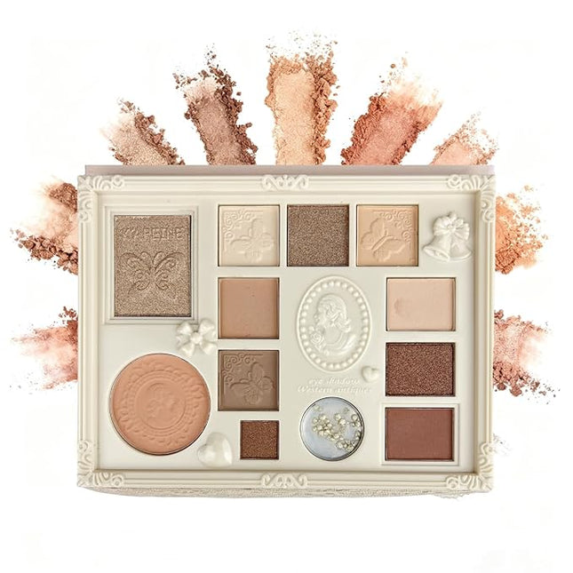 K'APEINE Nude Eyeshadow Palette, Embossed 12Colors Eyeshadow Palette with Blush, Contour, Highlighter All In One Disc Makeup Kit Matte&Glitter Eyeshadows Multi-Use Eye Shades Palette for Natural Look