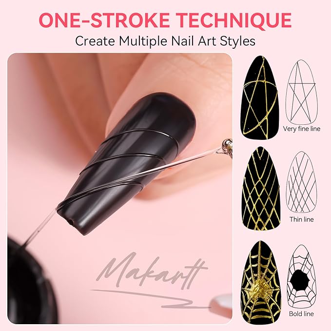 Makartt 3D Spider Gel for Nail Art: Clear Elastic Gel Polish for Drawing and Lines, Use with Chrome Powder, Soak-Off UV LED Gel for DIY Manicures Home or Salon Use