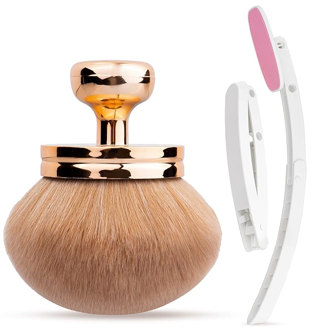 Self Tanner Brushes- Extra Large Body Makeup Brush & Back Lotion Applicator, 2 Pcs, Body, Leg and Face Kabuki Brush, Back Applicator for Self Tan, Sunscreen, Lotion, Makeup, Blend & Blur (Rose Gold)