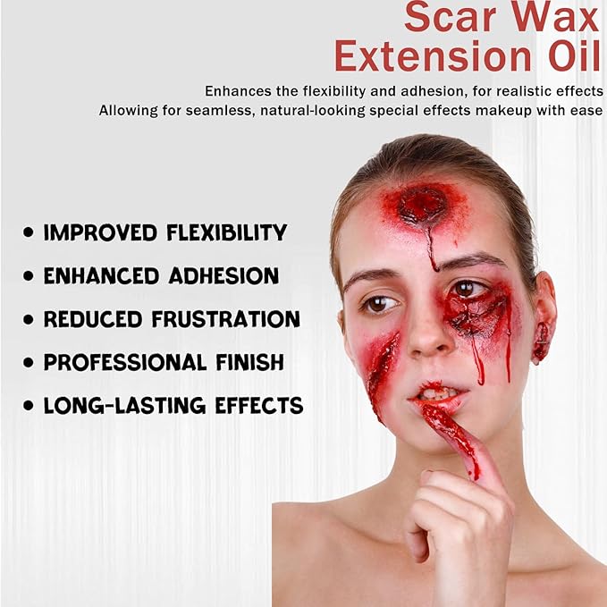 BOBISUKA Scar Wax Extension Oil for Professional SFX & Halloween Makeup - Non-Sticky, Smooth Finish - 0.17OZ