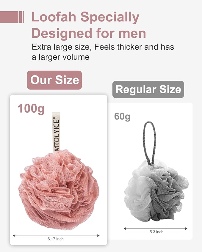 Loofah Sponge, XXL Large Loofah 100g 4 Pack, Bath Sponge Soft Mesh Shower for Men, Body Scrub, Shower Pouf Bath Accessories, for Body Wash, Soap (Red Soil)