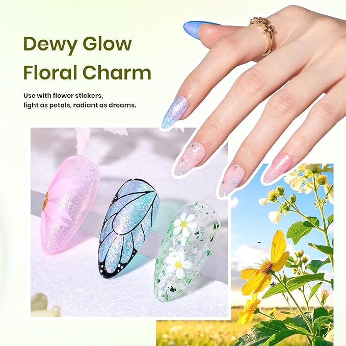 Beetles Gel Nail Polish Set, Yellow Coral Green Glitter Pastel Gel Polish with Bees Stickers 6 Color Summer Buzzy Field Theme for Nail Art Gift for Women