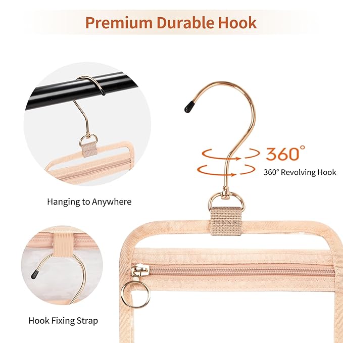 CUBETASTIC Clear Toiletry Bag for Women, Small Travel Bag with 360° Hanging Hook Clear Makeup Bags for Travelling Portable Cosmetic Organizer Case Skincare Pouch