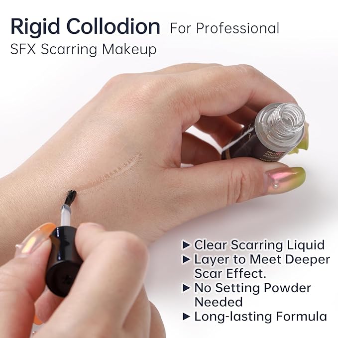 BOBISUKA Rigid Collodion with Brush 8ml for Scar Makeup, Scarring Liquid for Special Effects, Professional Realistic SFX Makeup Kit for Halloween, Cosplay, Costume, Theater, Stage & Film