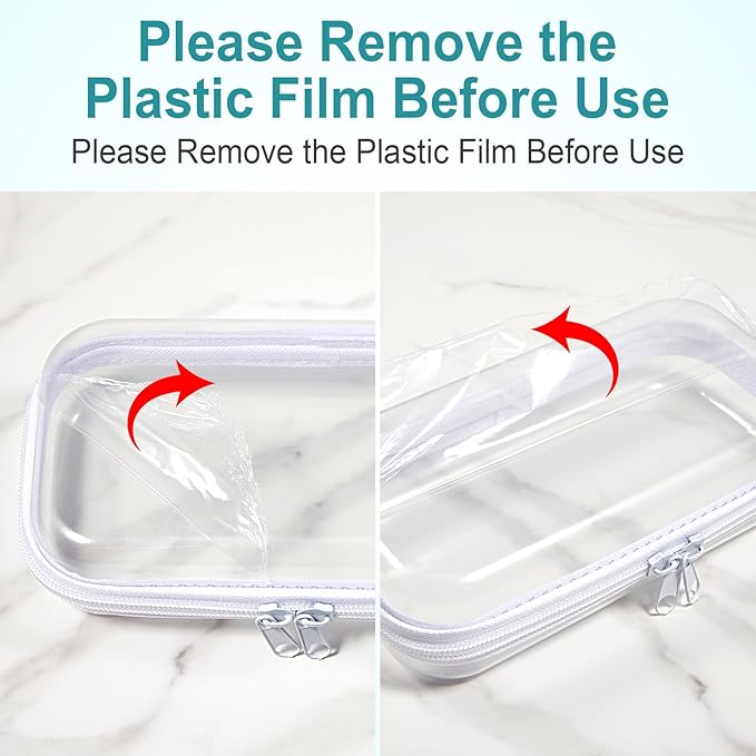 Hoolerry 4 Pcs Hard Clear Zipper Case Makeup Bags Plastic Pencil Pouch Transparent Storage Box Containers for Cosmetics, Snacks, Building Blocks, Puzzles(White,7.5 x 3.9 x 2 in)