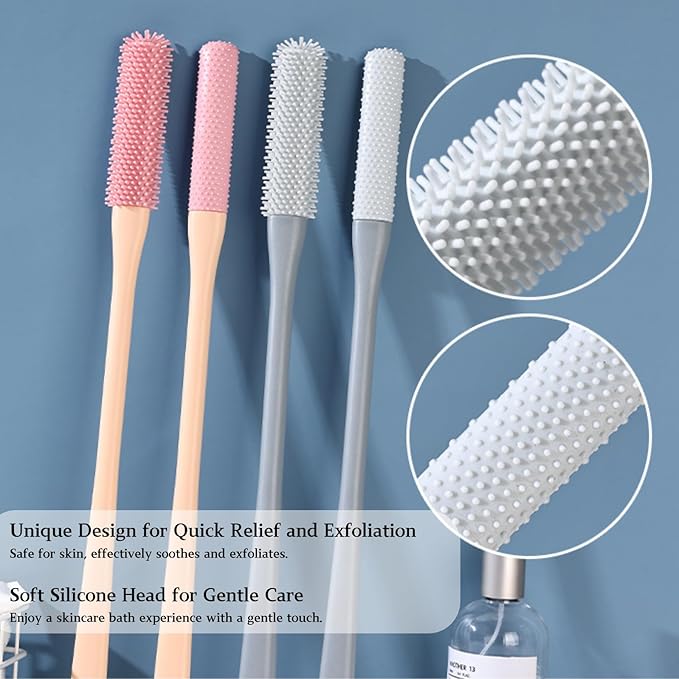 Toe Cleaning Brush with 15.7" Long Handle,Shower Foot Scrubber,No Bending, Ideal for Seniors, Expecting Mothers, Men & Women | Foot Scrubber & Anti-Itch Exfoliating Brush (2 Pack) (Pink)