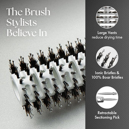 Olivia Garden Ceramic + Ion Turbo Vent Combo Hair Brush - Not Electrical - Ionic and 100% Boar Bristles - Professional Round Blowout Brush for Normal to Thick Hair