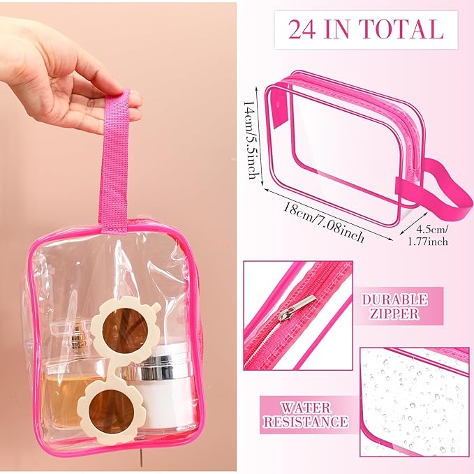 Silkfly Clear Toiletry Bag PVC Travel Cosmetic Bag with Handle Strap Makeup Pouch with Zipper Summer Vacation Salon Graduation Gift End of the Year Gifts(Vibrant Color,24 Pack)