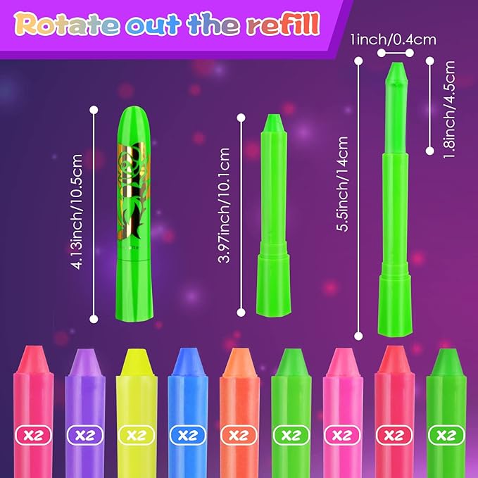 18 Pack Glow in The Dark Paint, Face Body Paint Sticks Makeup Painting Kits for Kids Adult, Neon UV Crayons Kit for Halloween and Parties
