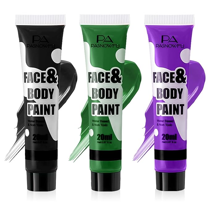 Black Green Purple Face Paint - Water-Based Non-Toxic Face Body Paint Kit for Joker Fantasy Halloween, Full Coverage Washable Face Painting for Cosplay, Costume Parties, Stage Performances