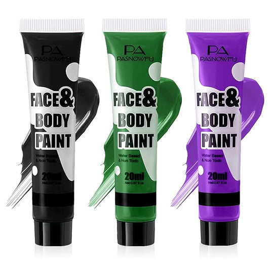 Black Green Purple Face Paint - Water-Based Non-Toxic Face Body Paint Kit for Joker Fantasy Halloween, Full Coverage Washable Face Painting for Cosplay, Costume Parties, Stage Performances