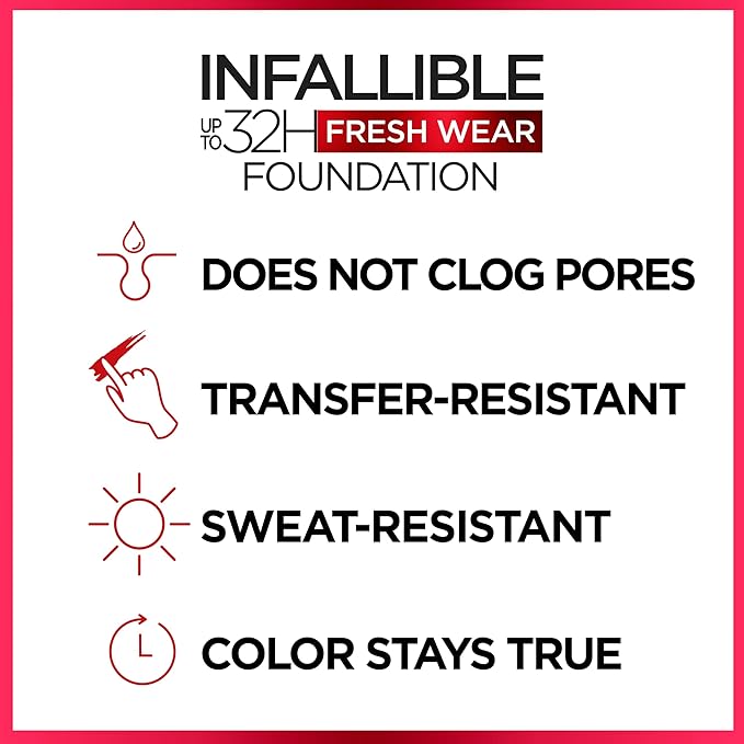 L'Oreal Paris Makeup Infallible Up to 32 Hour Fresh Wear Lightweight Foundation, 410 Ivory, 1 Fl Oz, Packaging May Vary