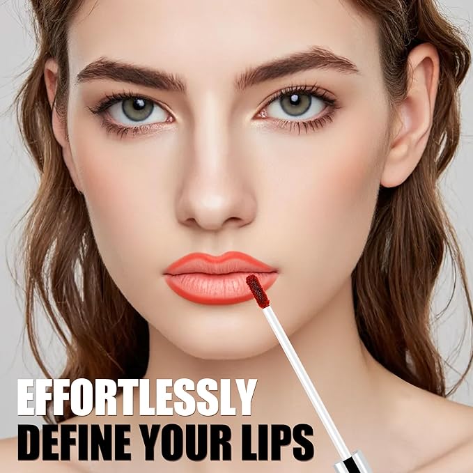 Peel Off Lip Liner Stain, Long Lasting Matte Lip Tattoo Makeup, Smudge-Proof, Highly Pigmented Color, Transfer-Proof, Waterproof, Suitable for All Skin Types, Burnt Red