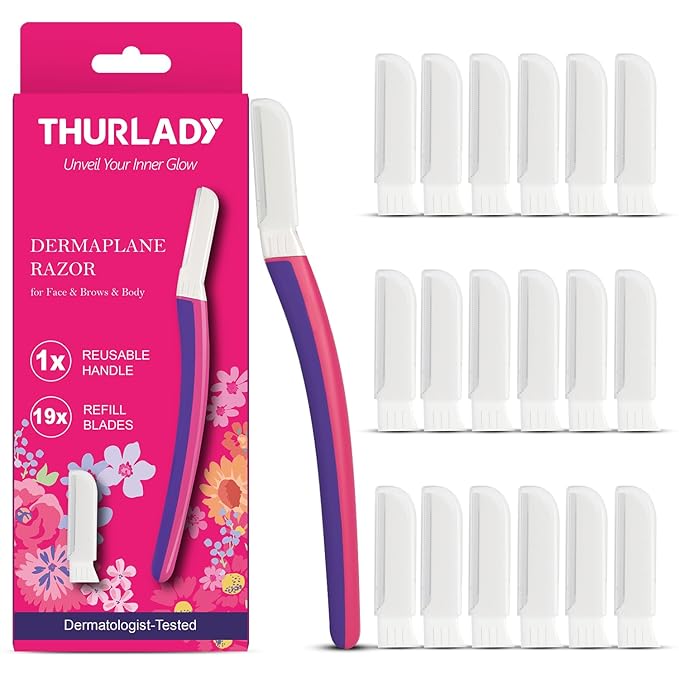 Dermaplane Razor - Facial Razor for Women - Dermaplaning Tool, with 19 Microblades for Face, Peach Fuzz Remover, Remove Facial Hair for Smoother Skin and Perfectly Shape Brows, Fuchsia