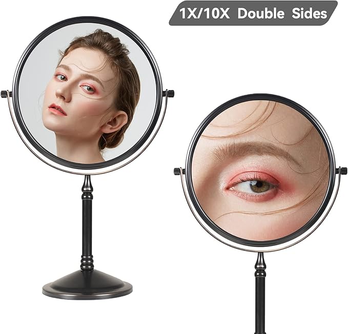 Nicesail Tabletop Magnifying Makeup Mirror with 10X Magnification, Double-Side Magnified Mirror, 360 Swivel Cosmetic Mirror for Table Desk Bathroom Vanity, No Light Oil Rubbed Bronze (8 Inch, 10X)