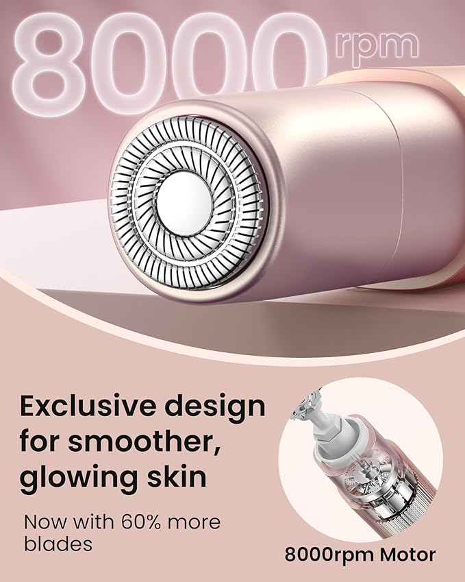 Facial Hair Remover for Women: Painless Rechargeable Face Shaver for Women with 2 Replacement Heads, Electric Hair Removal Device for Peach Fuzz Upper Lip Chin & Face